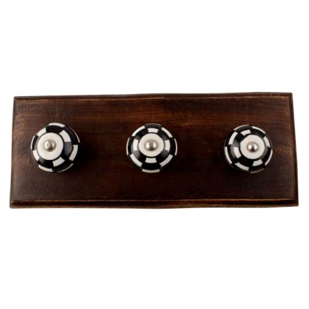 Black And White Ceramic Floral Wooden Hook